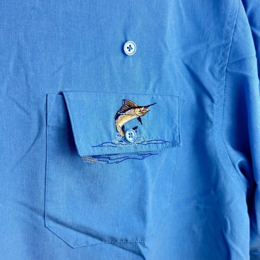RARE* VTG Bamboo Cay Blue Button-Up Shirt Tropical L Hidden Embroidered Pocket - Picture 1 of 11